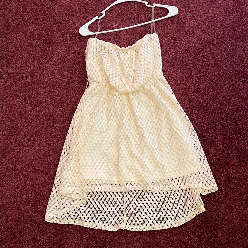 Love J Ivory Lace Strapless Dress